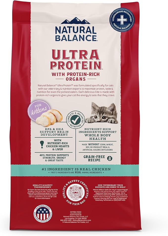 Natural Balance Ultra Protein Kitten Dry Cat Food, Real Chicken & Chicken Meal Recipe with Protein-Rich Organs - 6 lbs.