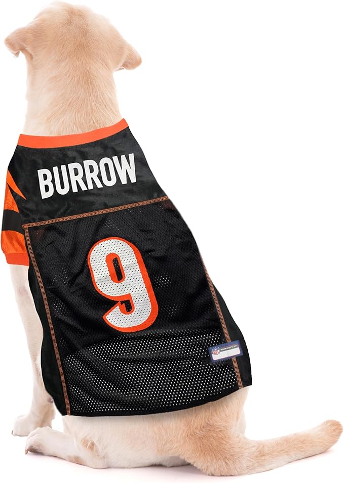 NFLPA Joe Burrow PET Jersey, NFL Dog Shirt, Size Large, Cincinnati Bengals Mesh Jersey for Dogs