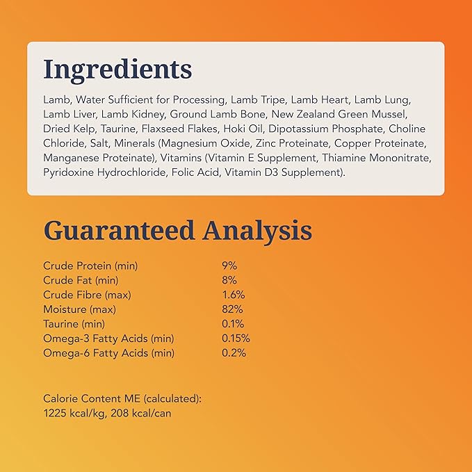 Feline Natural New Zealand Canned Catfood Wet Food, High-Meat, Low-Carb, & Grain Free Cat Food Wet, Lamb Feast, 6 oz, Pack of 12