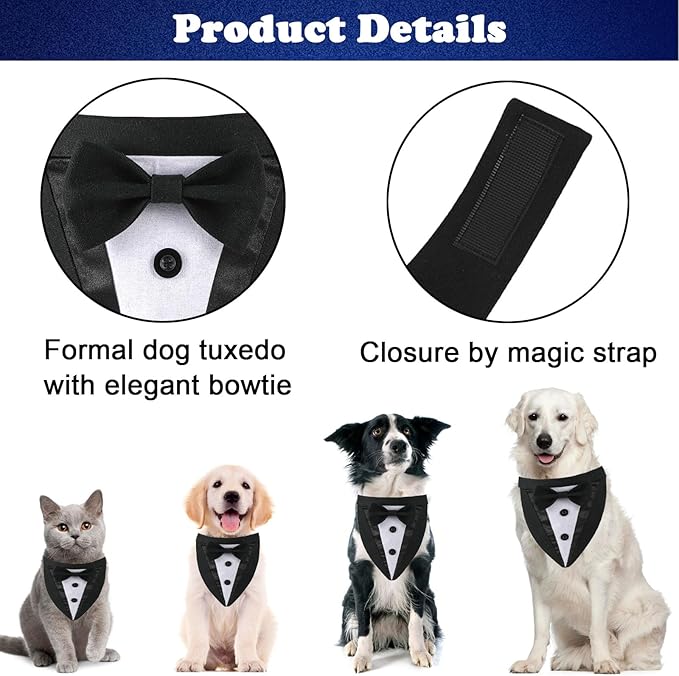Formal Dog Tuxedo, Wedding Dog Costume Puppy Bandana Birthday Tux Suit Adjustable Collar with Bow Tie, Dog Clothes for Small Medium Dogs Cats, Party Pet Outfit Wedding Attire Clothing Apparel (Large)