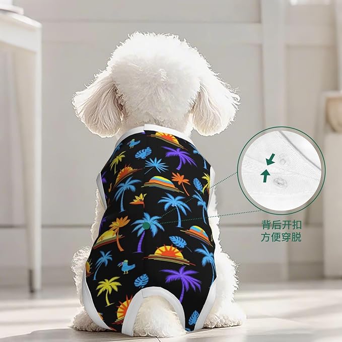 Tropical Palm Tree Beach Sun Art Recovery Suit for Dogs, Dog Cone Alternative Surgery Suit Female Spay