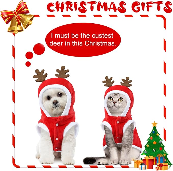 Dog Christmas Outfit, Dog Christmas Hoodie Vest Costume with Elk Antlers Holiday Clothes for Small Medium Dogs Cats Pets (X-Large)