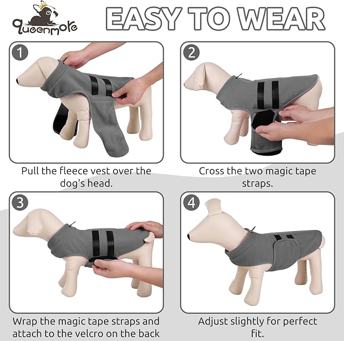 Queenmore XL Dog Sweaters, Soft Fleece Vest Pullover Dog Jacket with Leash Hole, Warm Winter Dogs Clothes Cold Weather Doggy Dachshund Sweater for Large Dogs Cats Boy or Girl (Grey, XL)