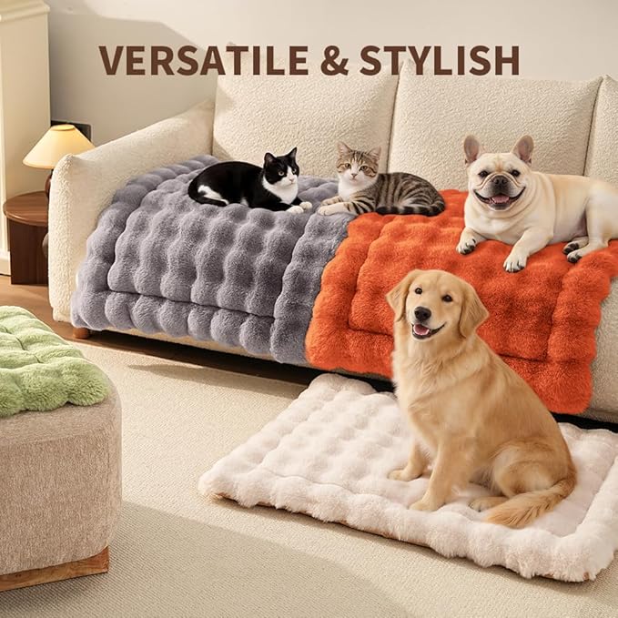 SOMAHE Cat & Dog Bed Mat, Soft Plush Faux Fur Kneading Pet Bed for 2 Cats or Small Dogs, Machine Washable Cat Sleeping Pad, Non-Slip Fluffy Pet Rug for Indoor Cats Kittens & Small Dogs,27x20 In Orange