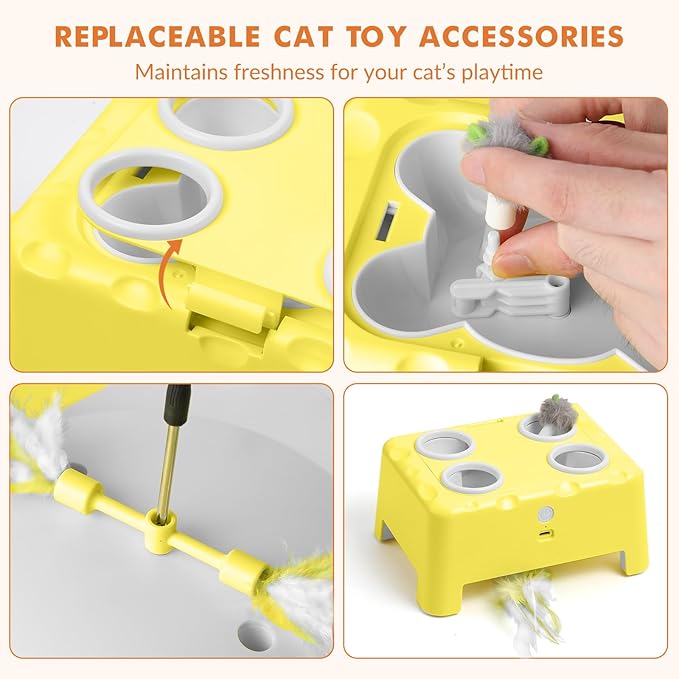 Wortade Interactive Cat Toys Rechargeable,Durable Hide and Seek Cat Toys, Automatic Electronic Feather Cat Toy, Cat Kitten Toy for Indoor Bored Adult Cats