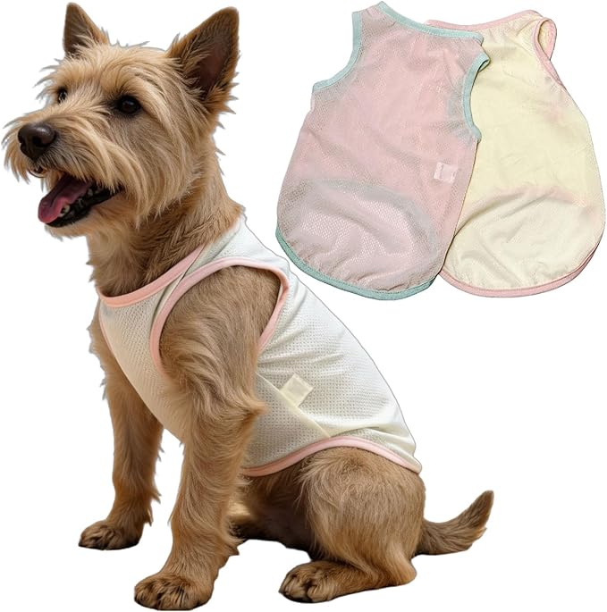 2Pcs Cooling Shirts for Small Dogs, Sleeveless Dog Vest, Lightweight Breathable Dog Summer Tank Top Sun Protection Shirts for Dogs Cats Pet Apparel (Pink Yellow, Medium Size for 5.0-8.5lb Pets)