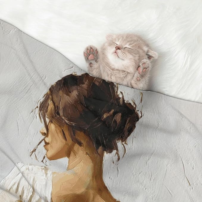 Cat Dog Blanket Woman Back Brushstrokes Minimal Ultra Soft Warming Mat for Indoor Pet Beds Furniture 27.6 X 19.7inch