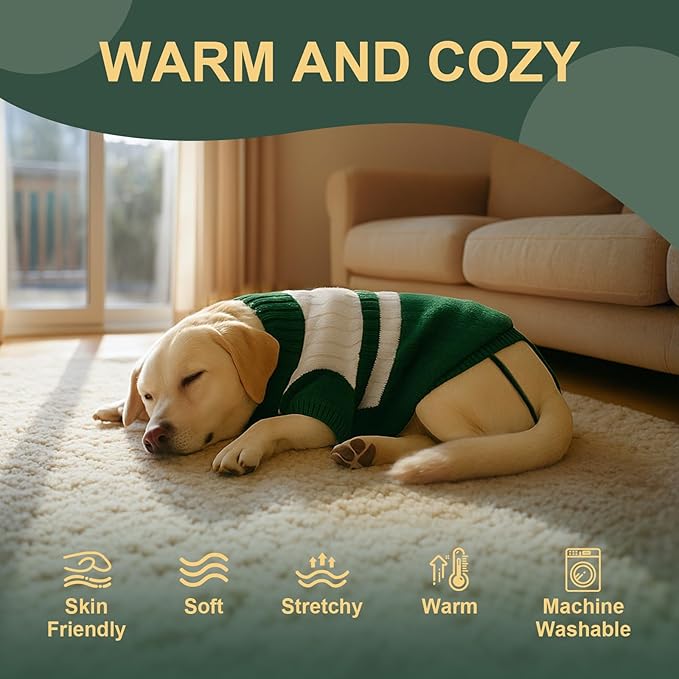 Dog Sweater Knitted for Small to Large Dogs Boy Girl, Classic Turtleneck Dog Christmas Sweaters, Warm & Soft Pet Clothes for Winter (Love Green, XS)