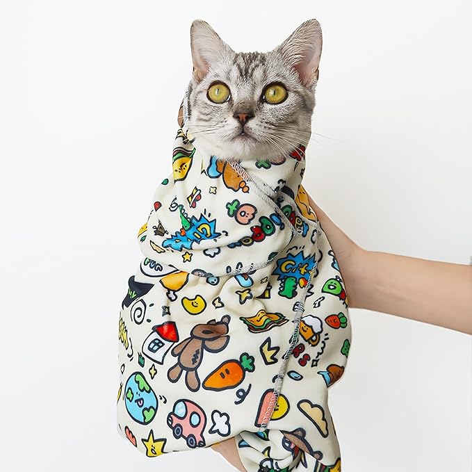 Cat Wrap for Cutting Nails Large Size 27.5in Self-Adhesive Cat Grooming Wrap Cat Nail Clipper Hammock Soft Cat Restraint Bag for Nail Clipping Cat Grooming Supplies(Under 13lbs)