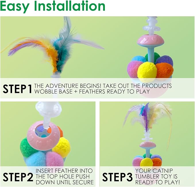 Wobble Cat Toy - Self Righting Feather Toy for Cats & Kittens, Rocks & Sways, Fun & Engaging Play- Interactive Kitten Enrichment Feather Toy for Cats to Play Alone （Contains Catnip）