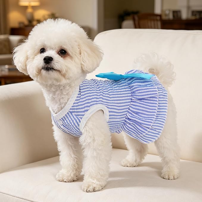 Dog Dress, Cute Pet Princess Dresses with Bright Color Design, Sweet Bowknot, Dog Clothes for Small Dogs Girl, Breathable & Lightweight, for Spring Summer, 2 Pack (Green Blue, Large)