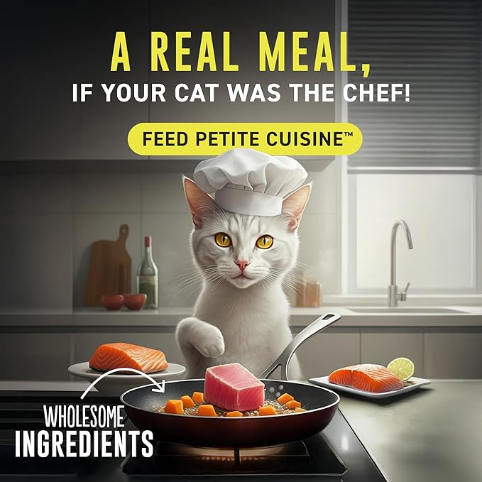 PETITE CUISINE Whole Foods Wet Cat Food, Tuna, Pumpkin & Tilapia Entree in Broth, 2.8 oz. Can (24 Count)