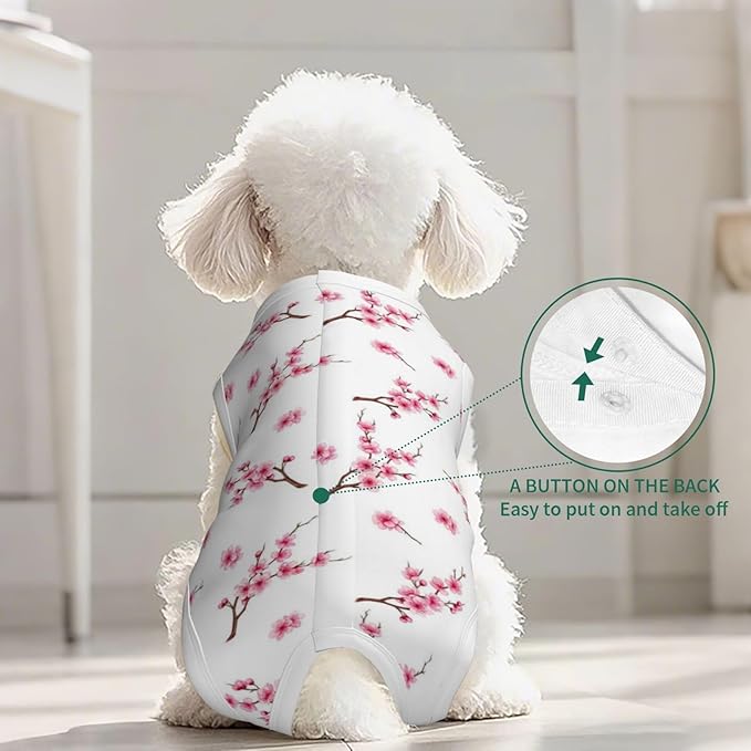 Branch Flourishing Tree Cherry Flowers Blossoms Spring Theme Art Dog Surgery Recovery Suit After Spay Dogs Cone Alternative Breathable Anti Licking Neuter Post Surgical Dog Recovery