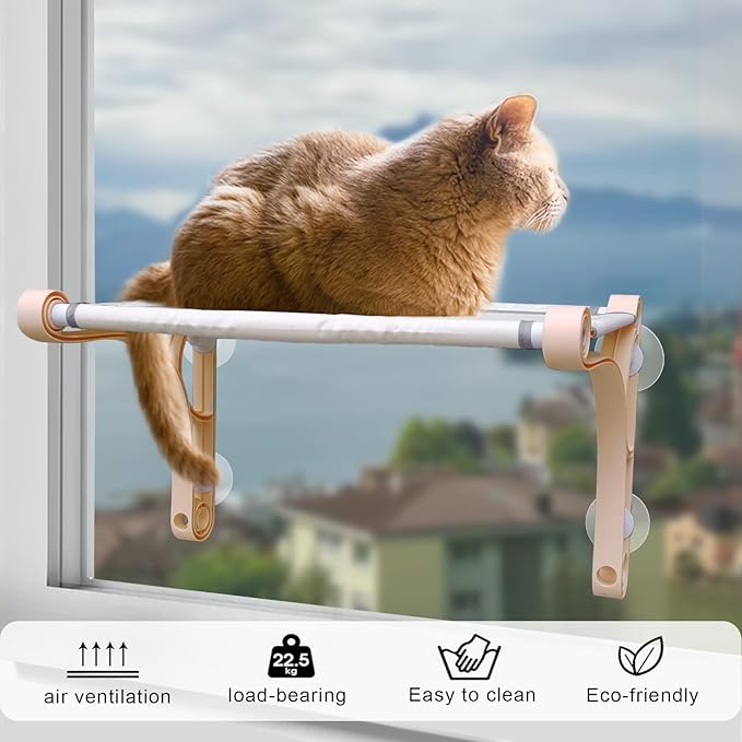 Cordless Window Perch - Comfortable & Safe Cat Hammock With 4 Suction Cups, Sturdy Frame, Soft Cushions, and Two Removable Fabric Covers for Indoor Cats