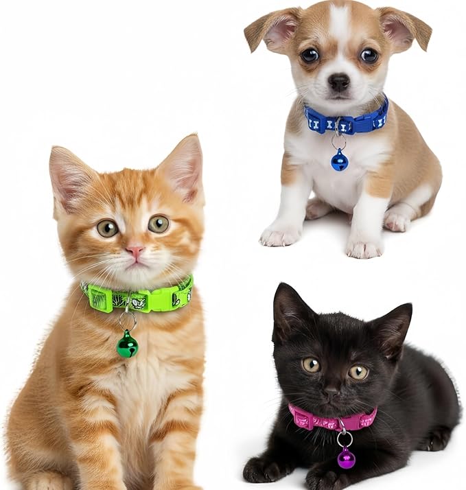 10 Packs Random Puppy Collars for LitterSoft, Durable, and Stylish Nylon Collars with Colorful Bells, Suitable for Small Pets