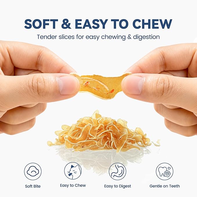 Soft Cat Treats, Chicken & Pollock Ultra-Thin Slices, Easy-Chew Snacks for Picky Cats, Kittens & Seniors, with Taurine, 3.2 oz