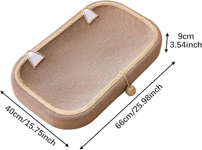 Cat Scratcher Bed with Sisal Scratching Pad - Interactive Toy & Furniture Protection Nest Basin for Cats Grinding Claw- 66cmx40cmx9cm
