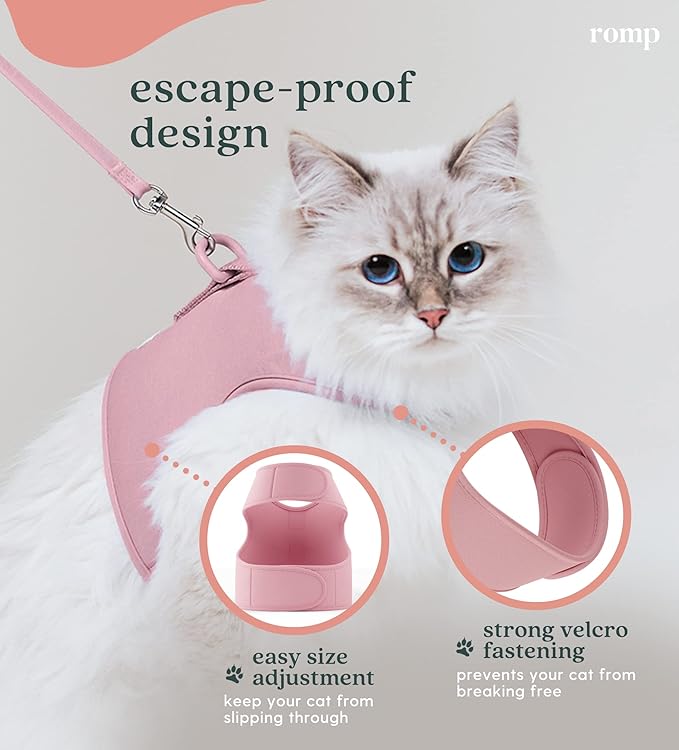 Cat Harness, Collar & Leash Set - Escape Proof Adjustable Choke Free Velcro Harness Vest for Walking Cats & Kittens (Powder Pink, Large)
