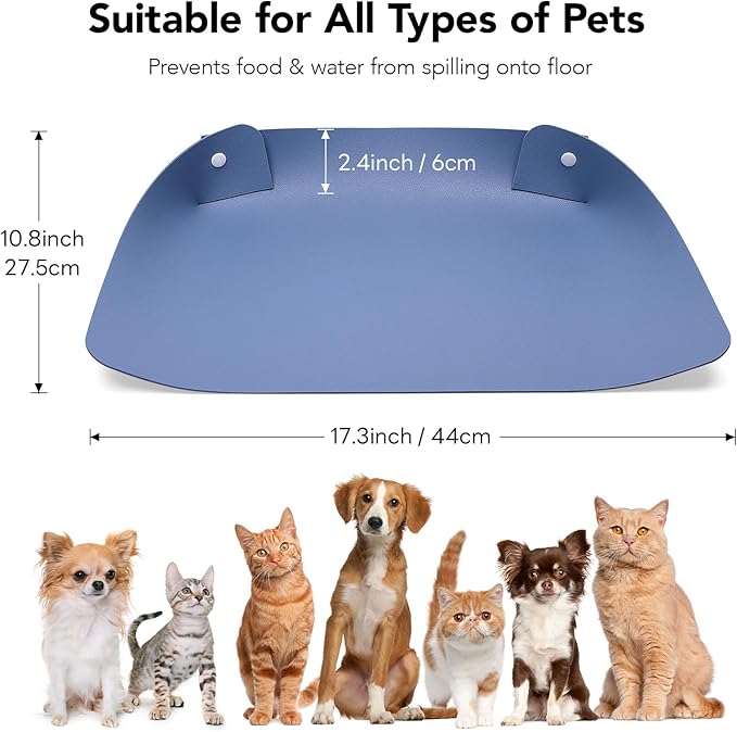 Cat & Dog Pet Feeding Mat,Pet Food Mats for Floor Waterproof,Protects Floors from Spills, Cat Bowl Mats for Food and Water,Gray Blue