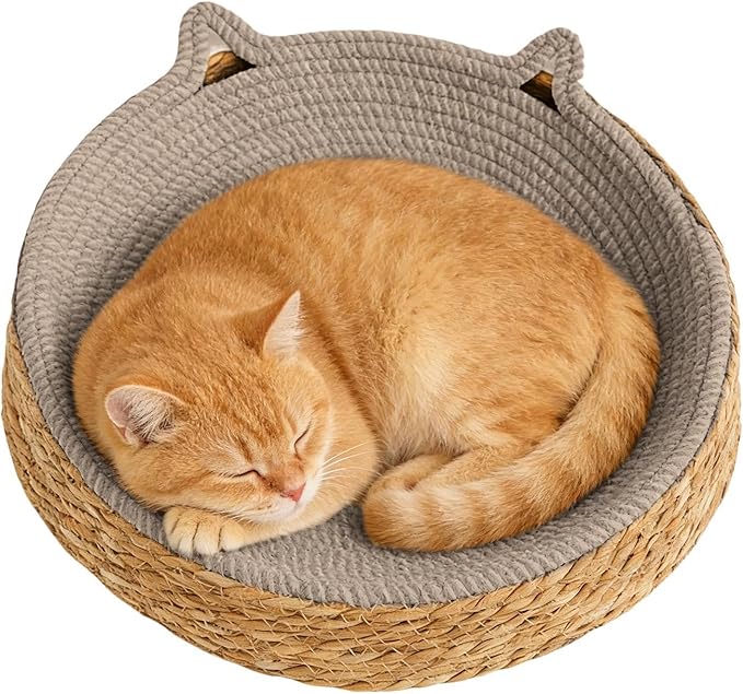 Cat Scratch Bowl - Breathable Woven Scratch Board, Kitten Ear Design Cotton Rope Cat Bed, Round Scratching Lounge Toy