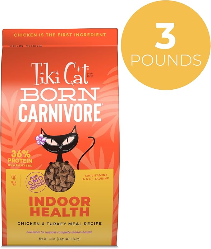 Tiki Cat Born Carnivore Indoor Health Non-GMO, Chicken and Turkey Meal Recipe 3 lbs.