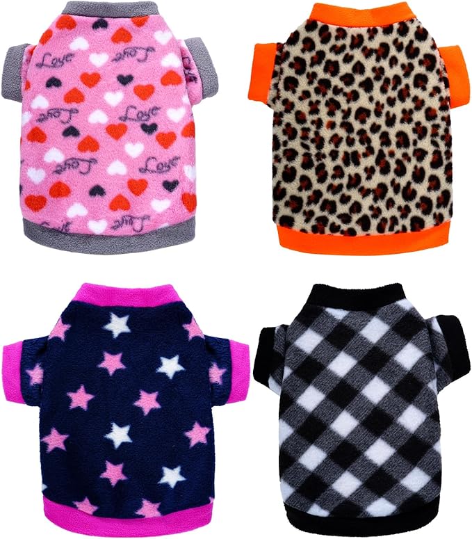 Rbenxia 4 Pcs Dog Fleece Sweaters Puppy, Warm Soft Fleece Sweater Doggie Sweatshirt Dog Pajamas Puppy Clothes for Winter, Small Dogs Cat Pets Outfits (Large)
