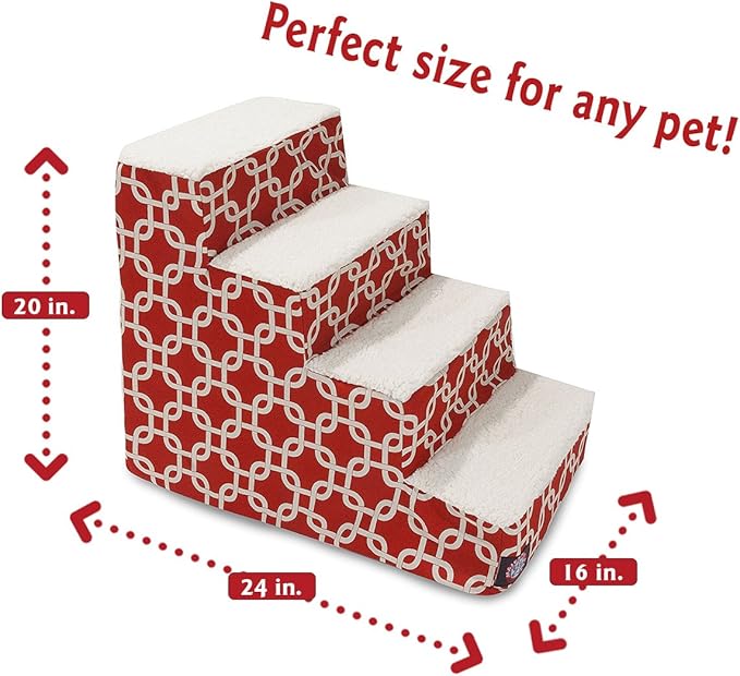 Majestic Pet 4 Step Portable Dog Stairs for Small Dogs to get on Bed Supports 25 lbs or Less – Dog Steps for High Bed with Machine Washable Cover – Pet Stairs for Cats Links Red