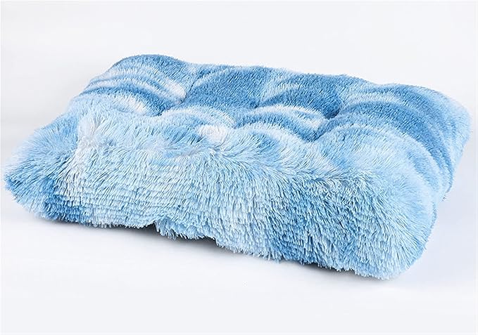 Long Plush Calming Pet Bed Cuddler Pet Bed for Dogs and Cats Fluffy Faux Fur Dog Bed with Anti Slip Bottom Machine Washable Pet Sleep Bed Crate Mat Tie-Dye Blue M