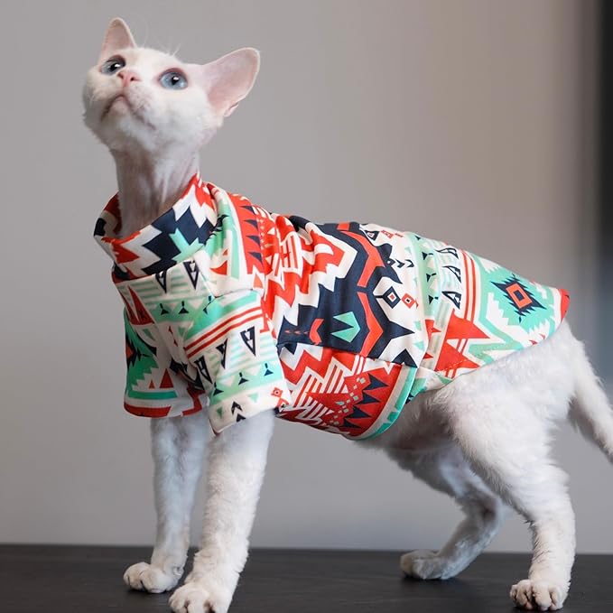 Sphynx Cat Clothes for Cats Only, Graphics Printed Hairless Sphinx Cat Clothes T-Shirts Sweatshirt with Sleeves, Soft Kitten Shirts Pet Apparel for Devon Rex and Cornish Rex,Mint,M