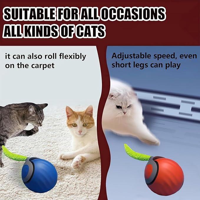 Smart Interactive Cat Toy,2025 New Generation Interactive Cats Toys,Interactive Cat Toys for Indoor C at Ball,Automatic Moving Cats Toy Ball with Tail (Blue+Orange)
