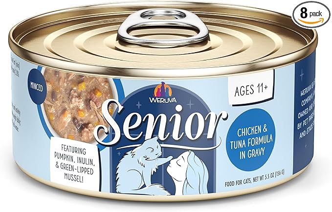 Weruva Senior Cat Food, Chicken and Tuna in Gravy, 5.5oz Can, Pack of 8