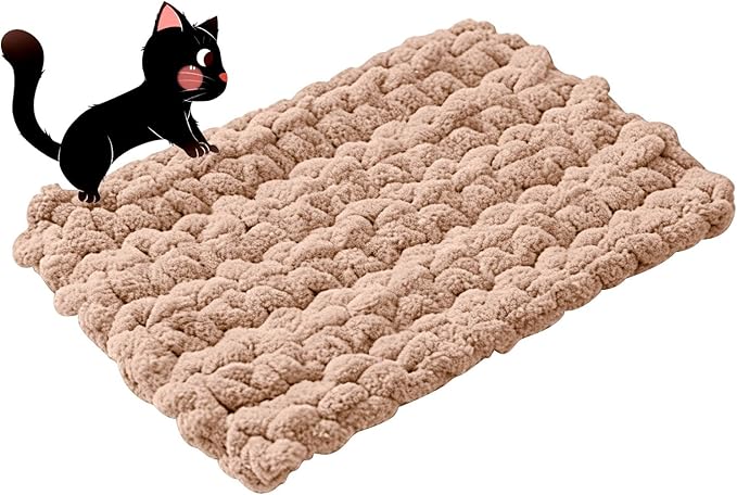 Cat Knitted Bed Mat Square Cushion, Soft Breathable Self-Warming Pad Indoor Washable Kitty Kneading Comfort Cats Dogs (Oatmeal,23.6" x17.7")