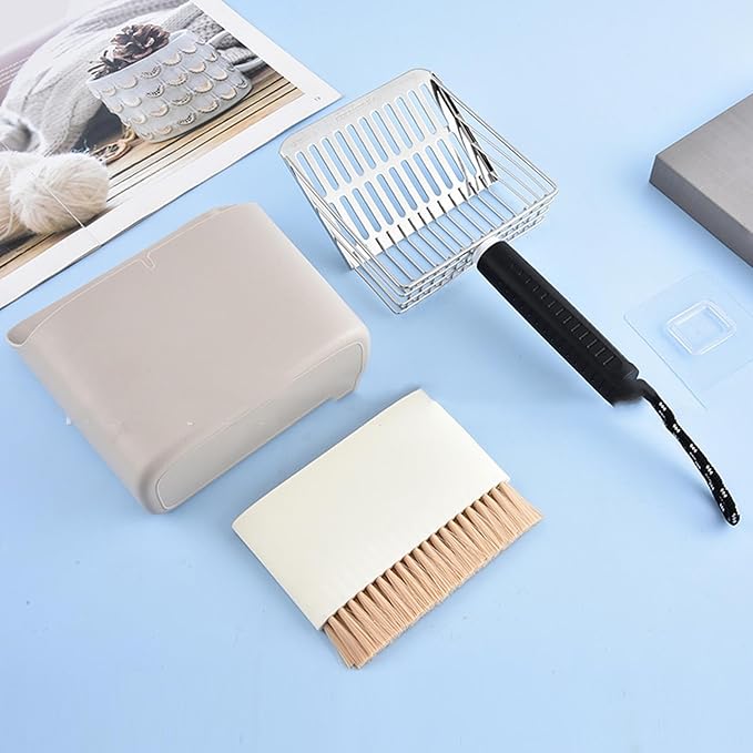 Haofy Cat Litter Scoop,Stainless Steel Litter Scoop with Portable Cleaning Brush and Storage Stand for Cat Box Cleaning