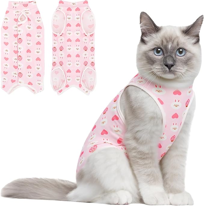 Coppthinktu Cat Recovery Suit Female Cats Onesie for Cats, Breathable Cat Surgery Suit for Surgical Abdominal Wounds Skin Diseases, Cute Kitten Spay Recovery Suit E-Collar Alternative Anti Licking