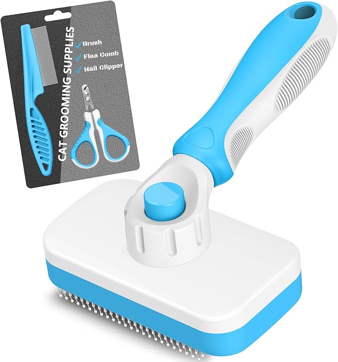 Comotech 3PCS Cat Grooming Supplies,Cat Brush & Nail Clipper/Trimmer & Flea Comb for Shedding Indoor Cats Dogs and Small Animals - Meet All Your Pet's Daily Grooming Needs - All in One Set (Blue)