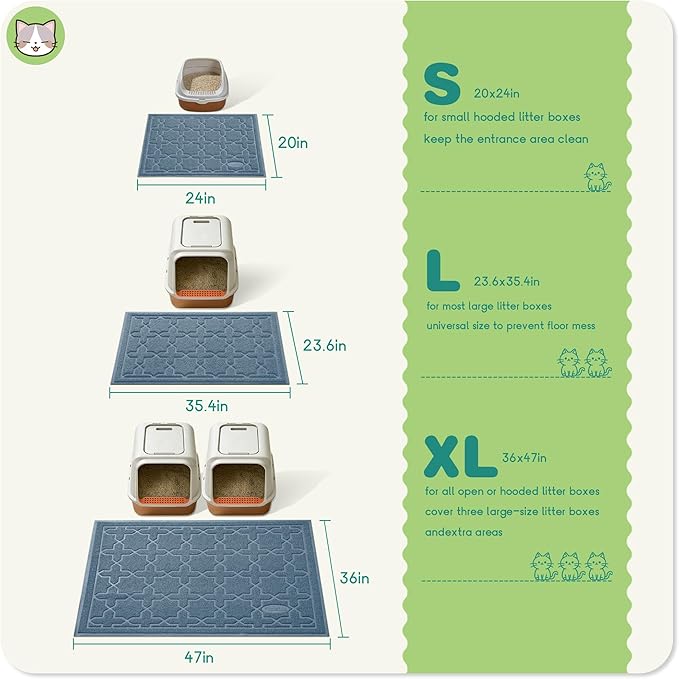 Yimobra Cat Litter Mat, Litter Trapping Waterproof Non Slip PVC Mat, Scatter Control Easy Clean for Litter Box, 35.4"x23.6", Tea Blue