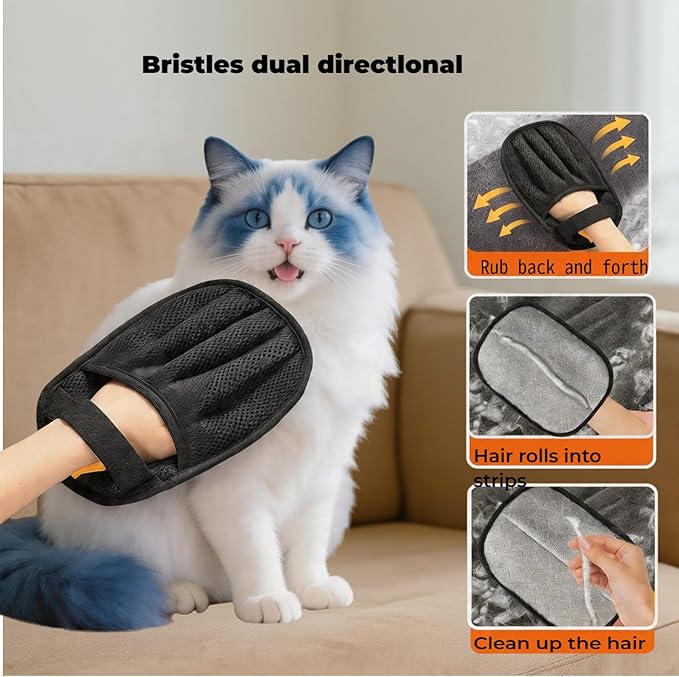 Pet Hair Removal Glove for Dogs & Cats, 5-Finger Electrostatic, Washable & Reusable Pet Hair Remover Tool, Works for Clothes, Couch, Carpet, Car Seat (2)