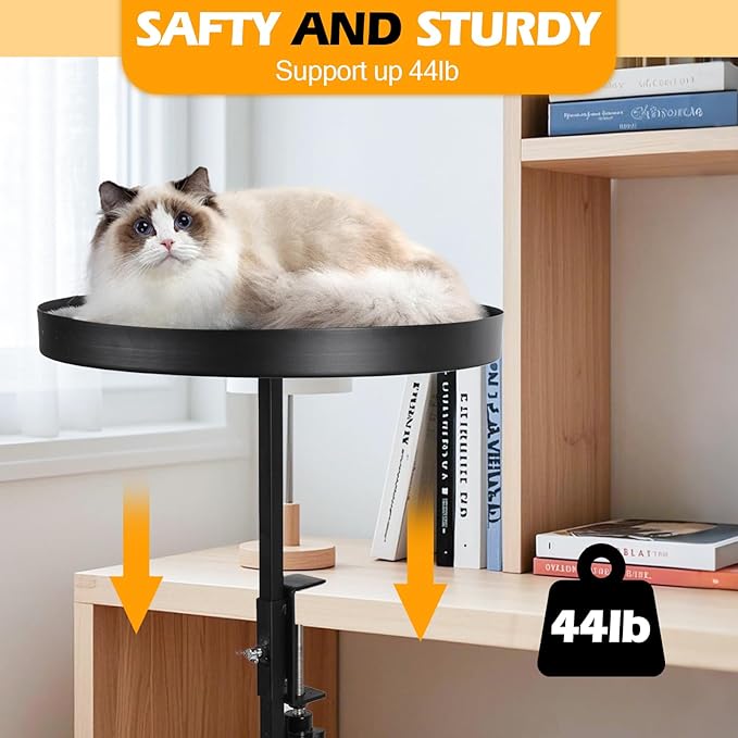 AQQHSAIN Cat Desk Bed Clamp Mounted Cat Hammock for Desk Space Saving Desktop Attachment Perch with Comfortable Soft Bed Elevated Pet Bed for Work Home Office Study Room