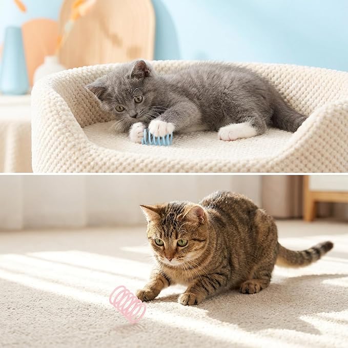 Xthrotsenk 16 Pcs Cat Spring Toy, Cat Springs Glow in The Dark Colorful Springs Self-Play Cats Toys for Indoor Cats Cat-Spring Large Wide Colorful Spring for Swatting Chase and Exercise