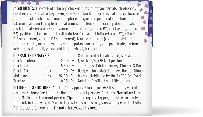 The Honest Kitchen Human Grade Grain Free Minced Turkey, Chicken & Duck in Bone Broth Gravy Wet Cat Food, 2.8 oz x12
