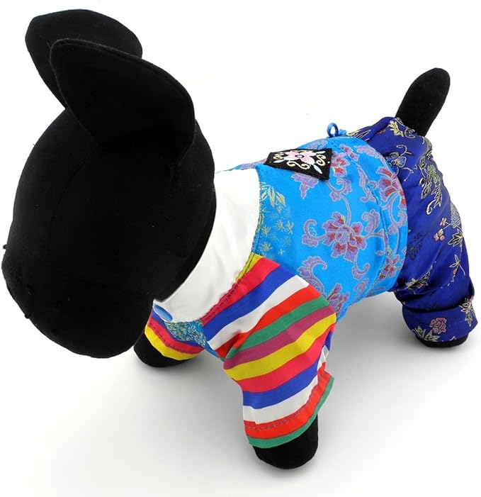 Ethnic Dog Costume Korean Traditional Knot Pendant Norigae Hanbok Embroidery Silk Pet Clothes Outfit Color Dress for Small Puppies Large Cat Apparel Birthday Party Festival Celebration Boy S