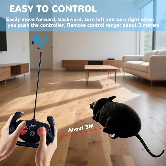 Remote Control Rat Mouse Cat Toy Realistic RC Fake Rat Mouse Toy Flocking Wireless Funny Chasing Electronic Interactive Cat Toys Prank Joke Scary Trick Rats for Cats Dogs Novelty (Black)