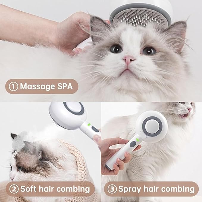 Pet Grooming Brush for Cats & Dogs - Steam Brush with Dual Functions, Moisturizer, Release Button, Water Reservoir - Ideal for Removing Static and Shedding, Perfect for Travel