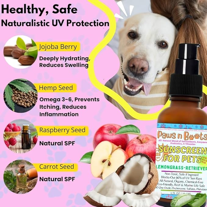 Non-Toxic Sunscreen for Pets, Protective Barrier Cream Non-Toxic Easy to Apply Formula Moisturize & Rejuvinate Cracked Paw Pads, Nose, or Skin. Supports Tissue Growth PawsnBoots Lemongrass