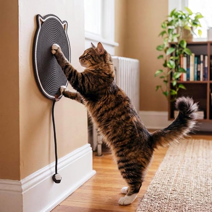 9 Pcs 16.9 Inch Cat Scratcher Mat Bulk Large Natural Cotton Rope Cat Scratch Pad Colorful Round Scratching Pads with Toy Balls for Indoor Cats Furniture Protector for Wall Sofas Carpets