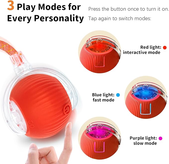 Interactive Cat Toys for Indoor Cats Smart Automatic Ball Rolling for Bored Kitten Pet Upgraded Speedy Moving Chase Dogs Toy Mothers Day Gifts Red Dragonfly