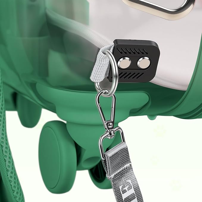 Cat Carrier Hard Shell Transparent Pet Trolley Box with Wheels, Pet Rolling Backpack with Telescopic Handle, Detachable Shoulder Strap, for Travel Outdoor Green