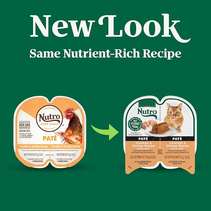 Nutro Perfect Portions Wet Cat Food Pate Chicken & Shrimp Recipe, Grain Free Wet Cat Food, 2.64 oz. Twin-Pack Trays (24 Count, Pack of 1)