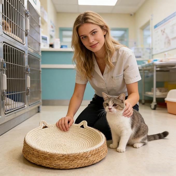 Cat Scratching Board, Breathable Woven Design with Kitten Ear Shape, Cotton Rope Bed for Play, Exercise, Enrichment, Nail Trimming, Paws Care, Indoor Cat Activity, Furniture Protection, Safe and Fun