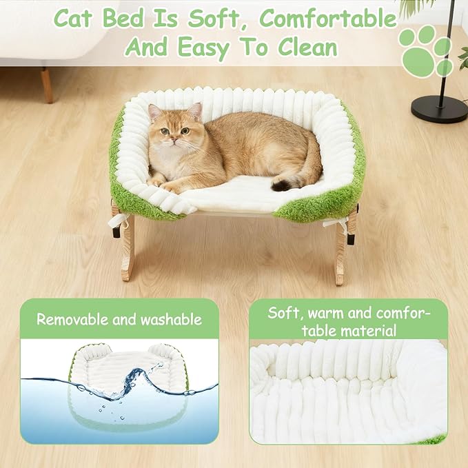 Woochpet cat Window Perch for Indoor Cats Large Window Hammock with Washable Cover Suitable for All Seasons cat Window Bed for Adults Cats and Kittens(White and Green)